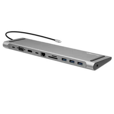 USB-C Hub Docking OWLOTECH 11-in-1 HDMI VGA Ethernet 87W Grau Aluminium kompaktes Design