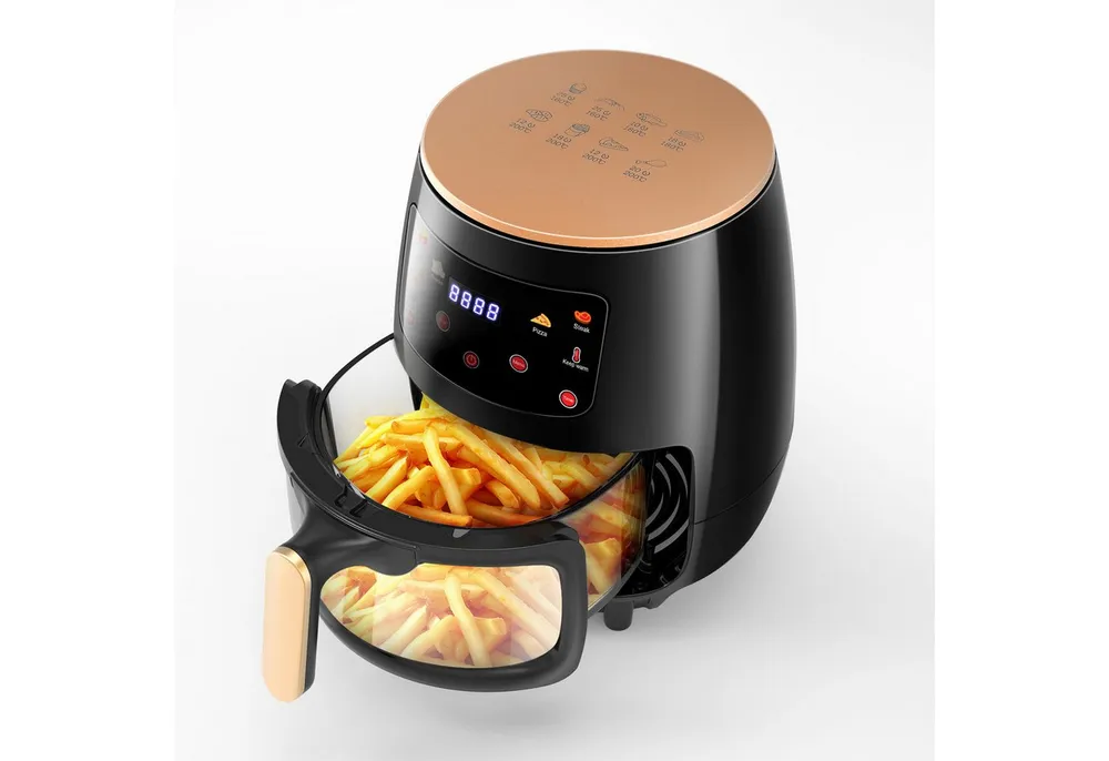 oyajia Heißluftfritteuse 6L Heißluftfritteuse mit Sichtfenster, 1800W Airfryer, Glasfrittierkorb, ohne Öl, 1800 W, 7 in 1 Programme, 60-Minuten-Timer, einstellbare Temperatur