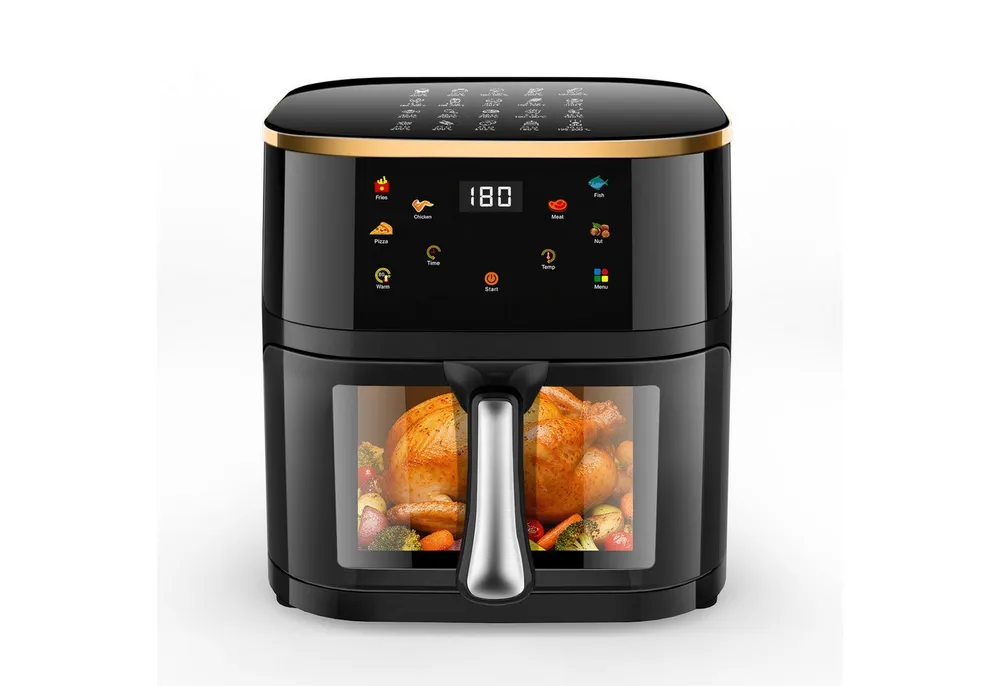 oyajia Heißluftfritteuse Air Fryer 9L XXL Heissluftfritteuse mit Sichtfenster, LED-Display, einstellbare Temperatur, 60-Minuten-Timer, Gesunde Friteuse ohne Öl, 1800 W