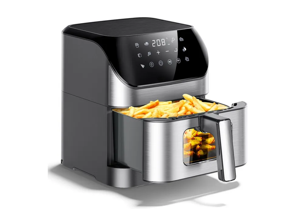 oyajia Heißluftfritteuse Heißluftfritteuse XXL 8L mit Sichtfenster, Friteuse ohne Öl 80°C-200°C, 1800,00 W, Airfryer mit 10 Programmen, Beleuchtung, Timer und Touch-Display