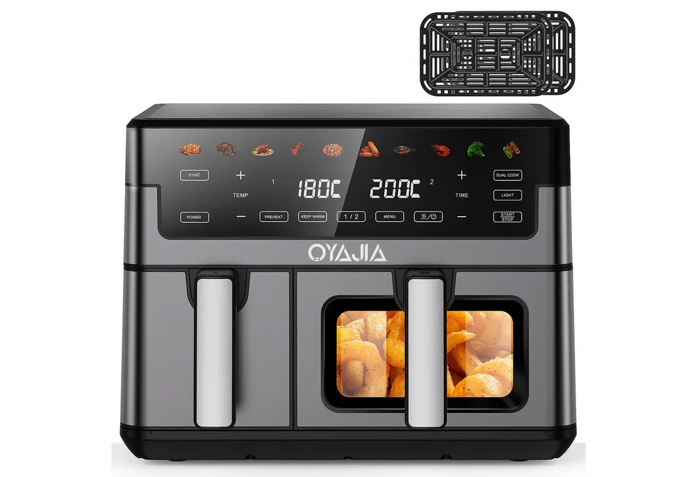 oyajia Heißluftfritteuse Heißluftfritteuse Dual Zone Heißluftfritteuse XXL, 10 Programme, Air fryer 11,2 L, Ohne Öl Frituese, Temperaturregelung für das Luftbraten, Braten, 2600,00 W