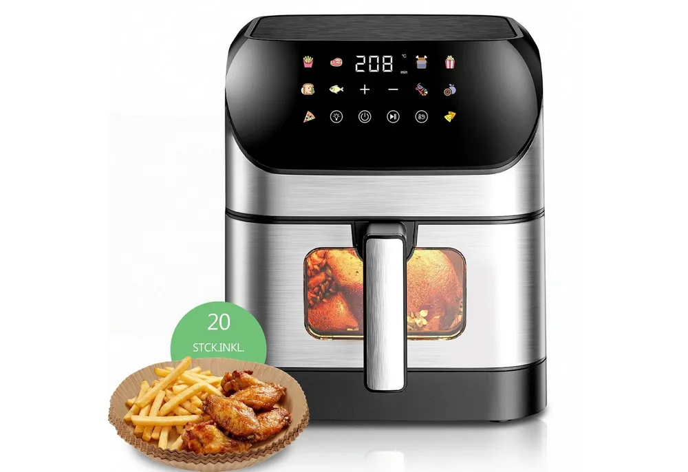 oyajia Heißluftfritteuse Heißluftfritteuse XXL 8L mit Sichtfenster, Friteuse ohne Öl 80°C-200°C, 1800,00 W, Airfryer mit 10 Programmen, Beleuchtung, Timer und Touch-Display