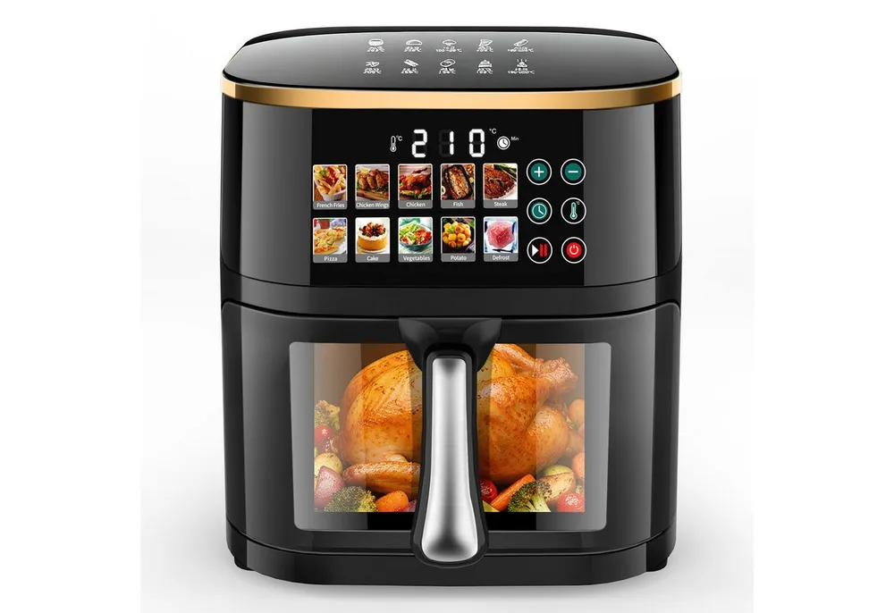 oyajia Heißluftfritteuse XXL Airfryer 10L mit LED-Farbdisplay & Sichtfenster, 10 Programme, LED-Touchscreen in Farbe, einfacher Reinigung, 2000 W, Heißluftfrittieren, Backen, Grillen, Aufwärmen, Hydrieren, Auftauen
