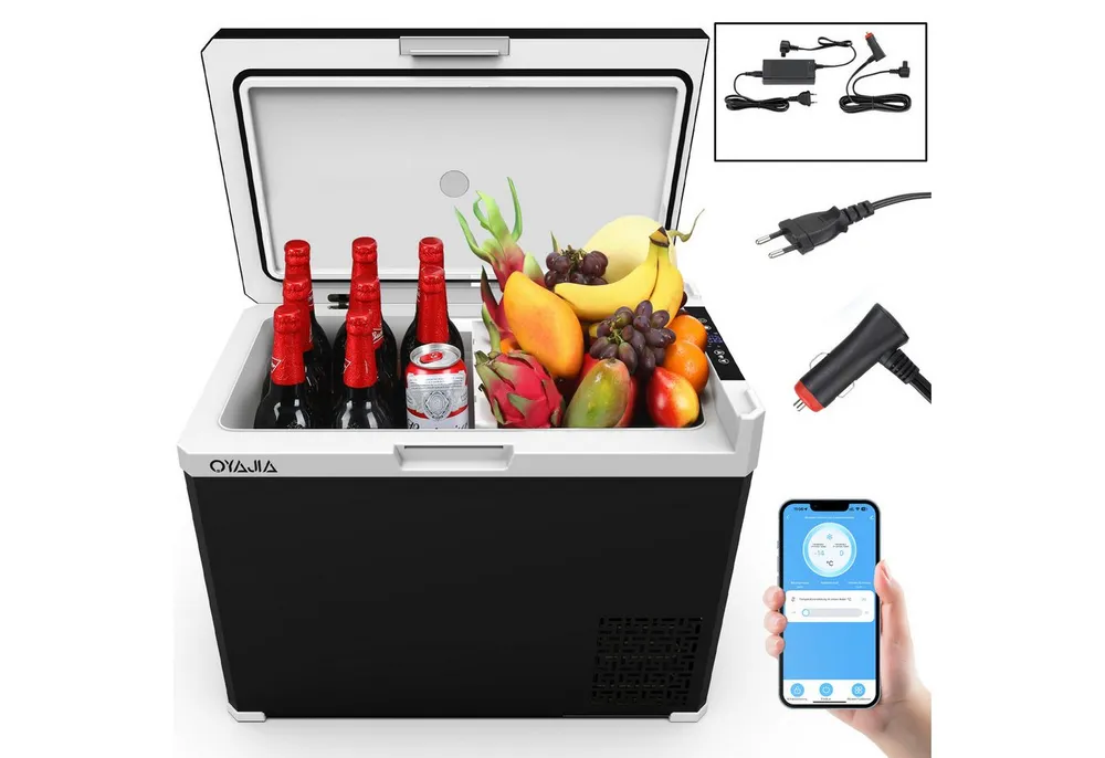oyajia Kühlbox Kompressor Kühlbox, 2in1 Doppelzone Kühlbox Auto mit APP, 12/24V 230V, 40 l, Kühlbox Elektrisch, bis -20 °C für Auto, Lkw, Boot, Wohnwagen, Camping