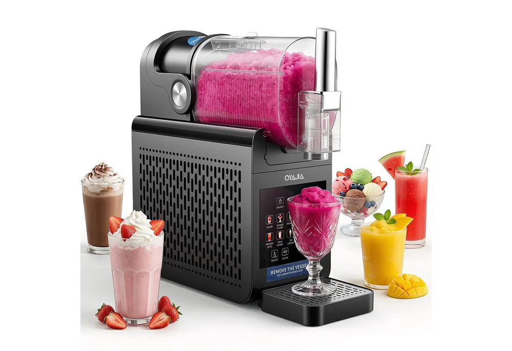 oyajia Slush-Eismaschine 6-in-1 Einstellungen,Ohne Eis Benötigt, Selbstreinigung, LED-Display, 1,8 l, 245 W, Kompressor, Slush Eis Maschine für Eiscreme, Frappés, Milchshakes