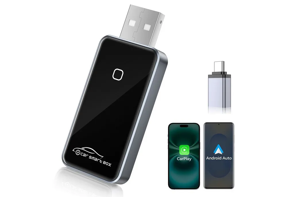 OYLCDI 4-in-1 Wireless CarPlay und Android Auto Adapter, Adapter Plug und Play, zu USB Typ A, Kompatibel zu USB Typ A, Kompatibel, mit iOS 10+ und Fahrzeugen mit kabelgebundenem CarPlay