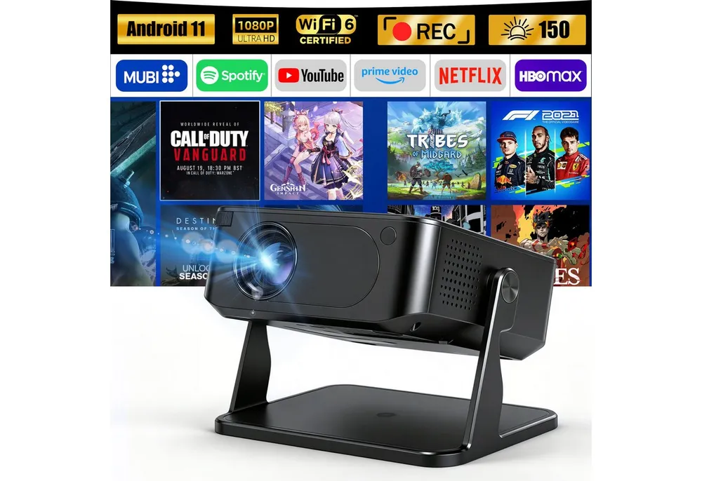 OYLCDI Android Beamer WiFi6 & BT 5.0 Portabler Projektor Mini Beamer LCD-Beamer (1280x720dpi px, interner Lautsprecher, Android 11.0 mit über 7.000 Apps)