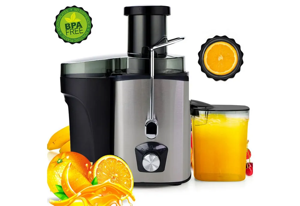 OYLCDI Entsafter Entsafter für Obst und Gemüse, Entsafter aus Edelstahl, 600,00 W, elektrische Saftpresse,75mm Füllöffnung und 3 Geschwindigkeiten