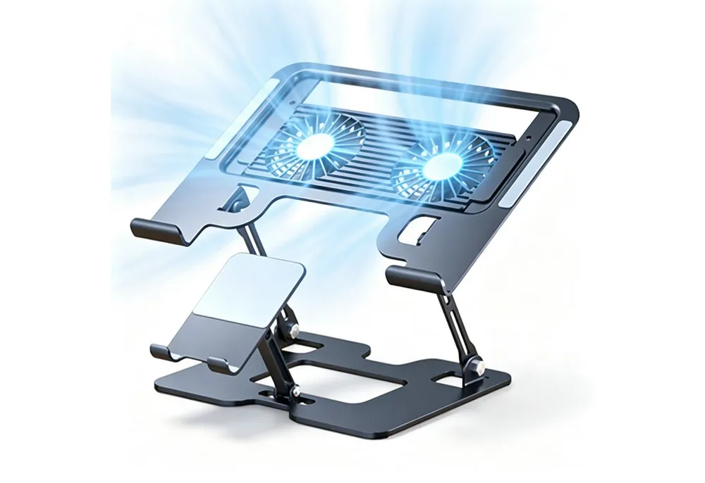 OYLCDI Laptop-Ständer Notebook-Kühler Verstellbarer Laptopständer Tablet-Halterung, (zusammenklappbar,mit Doppel-Lüfter und RGB-Beleuchtung, ergonomischer Notebook-Ständer, kompatibel mit Laptop, Tablet und Smartphone)