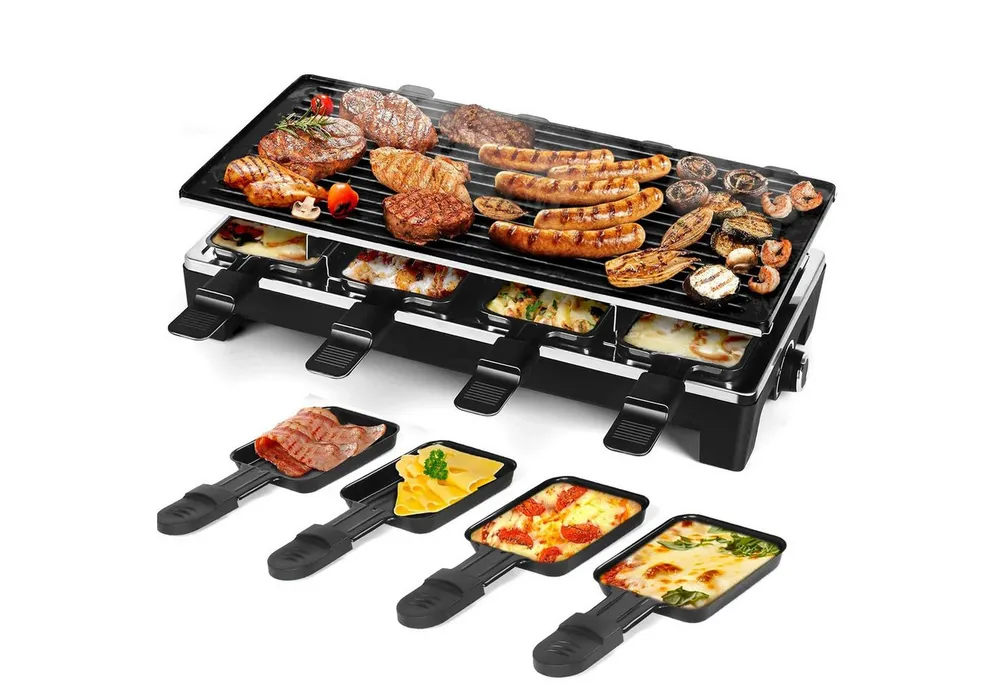 OYLCDI Tischgrill Elektrischer Grill, Barbecue Elektrogrill,Rauchfreier Grill, 1500 W, 40 x 20cm Grillfläche,regelbares Thermosta,mit 8 Kleine Backformen