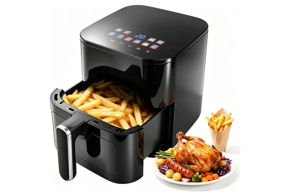 OZAVO Heißluftfritteuse 4,5L Airfryer digitales mit 10 Programme,Sichtfenster,LED-Display, 1200 W, Fettfreie & fettsparende gesunde Heißluftfritteuse,85% weniger Öl