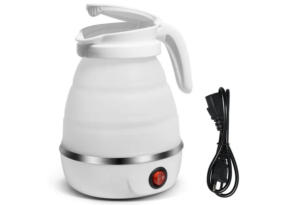 OZAVO Reise-Wasserkocher 0.6L 600W Mini Faltbarer Wasserkocher GLSH3141., 0.6 l, 600 W, Weißer kleiner Wasserkocher aus Silikon