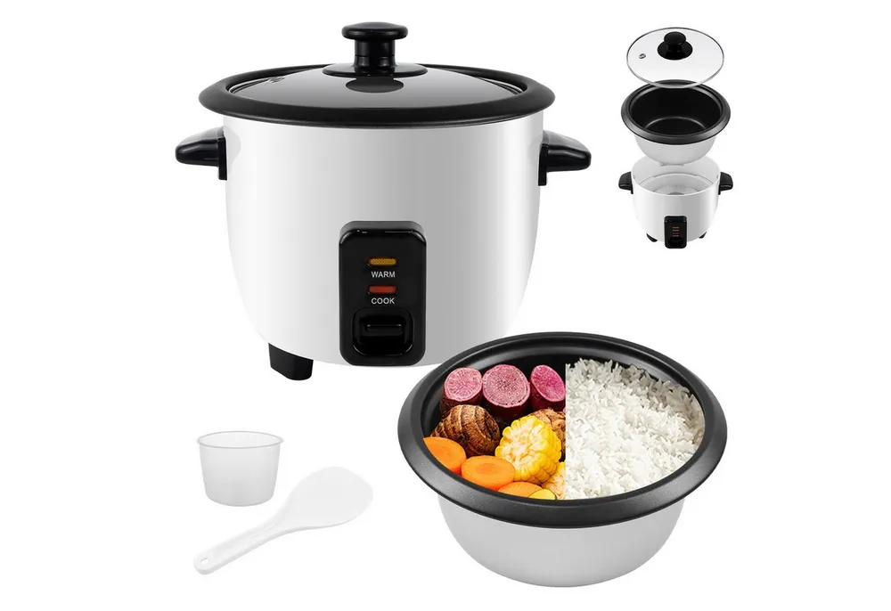 OZAVO Reiskocher 0,6L, Reiskocher Klein rice cooker mit Warmhaltefunktion, 300 W, reiskocher mini für 1-2 Personen mit Deckel, Messbecher und Löffel