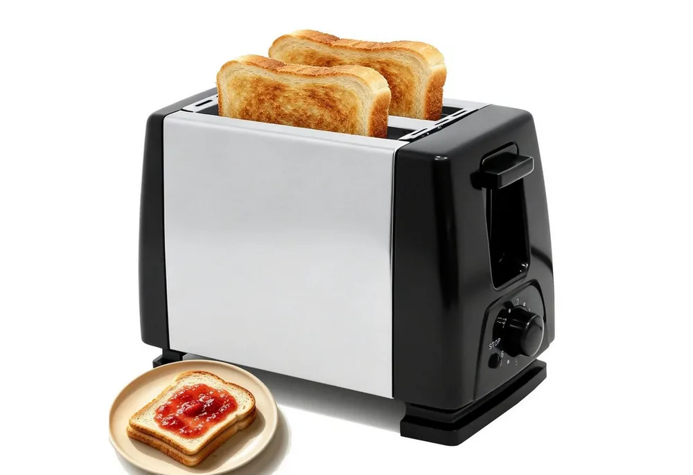 OZAVO Toaster 2-Scheiben-Toaster mit 6 Stufen und Stoppfunktion, 2 kurze Schlitze, für 2 Scheiben, 650 W, Brot-Schlitz: 13 cm × 3 cm,Mit Krümelschublade