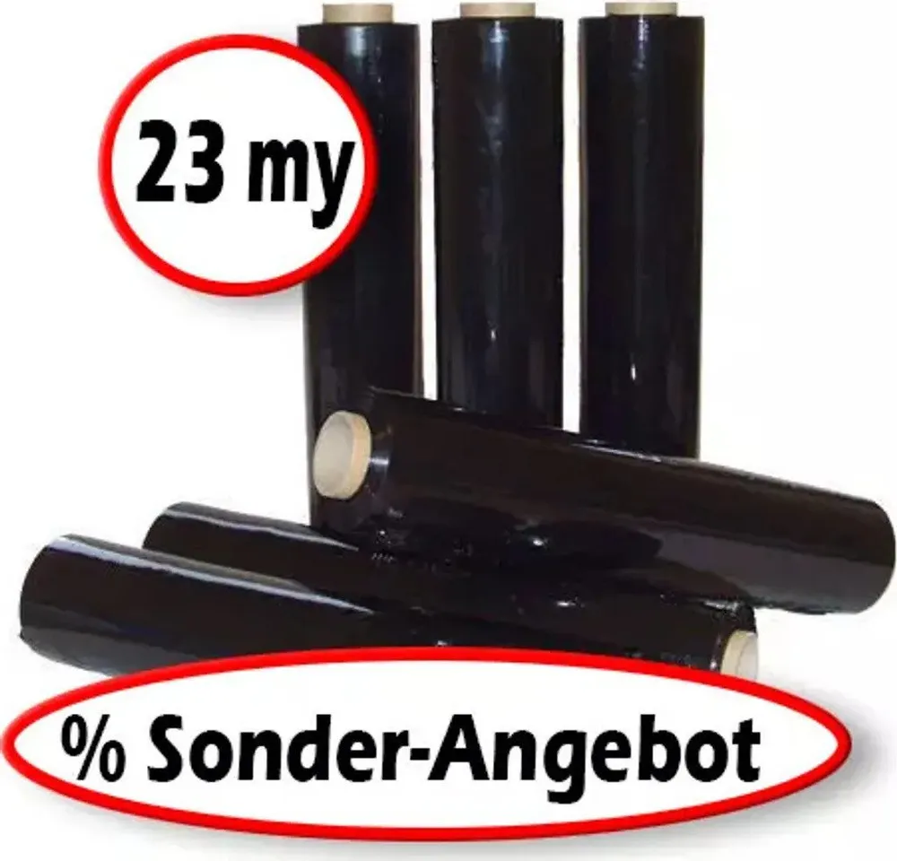 Paket.ag Schutzfolie 24 Rollen Stretchfolie 23my Schwarz 500mm Wickelfolie Verpackungsfolie, (24-St)