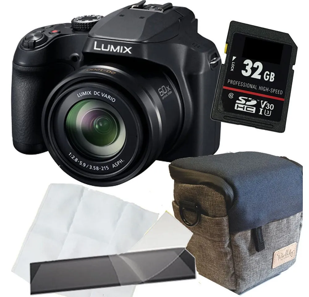 Panasonic DC-FZ82D schwarz Digitalkamera Set Angebot Systemkamera (inkl. Tasche,Karte,Mikrofasertuch,Displayfolie)