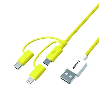 Kabel 3 in 1 Pantone Gelb 1,2 m USB A zu USB C/Micro USB/Lightning