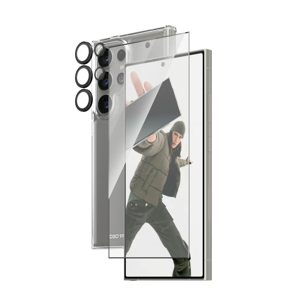 3-in-1 Schutz Set für Samsung Galaxy S24 Ultra, HardCase + Schutzglas + Kameraschutz, Transparent