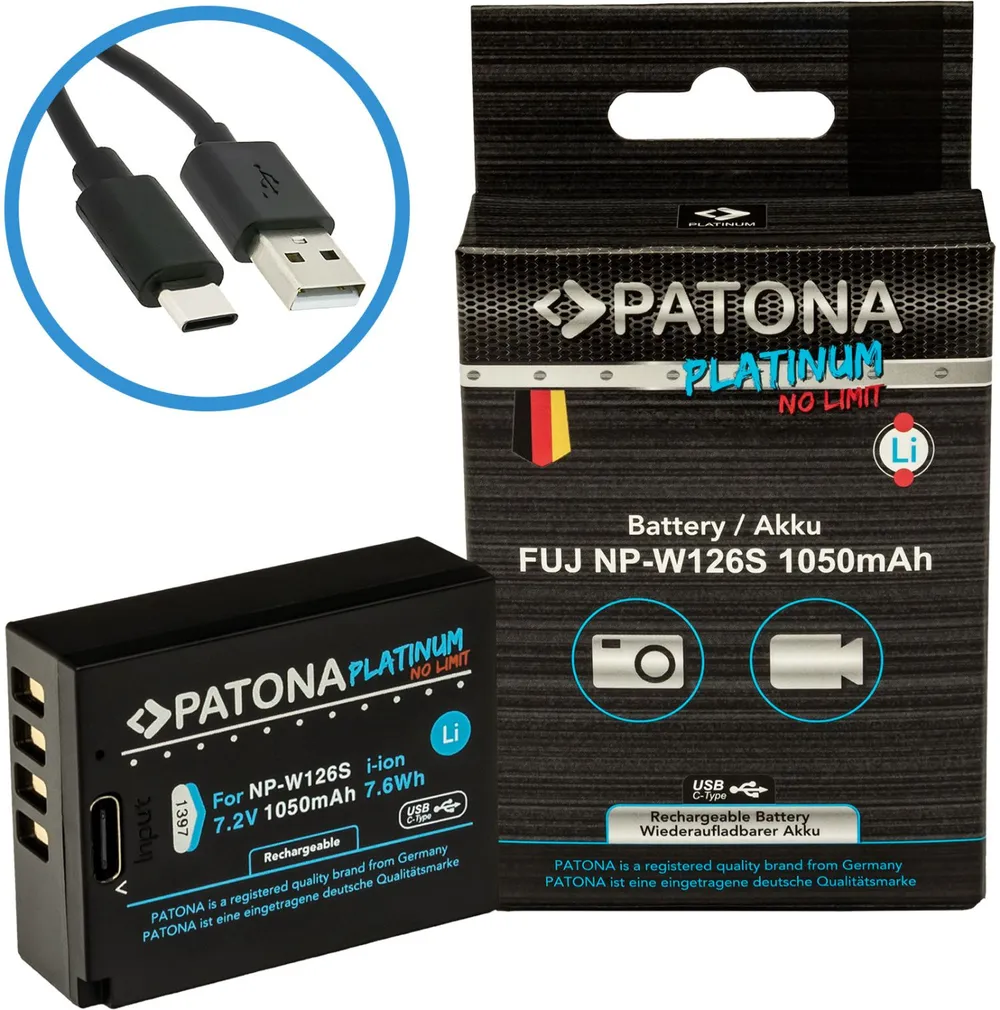 PATONA Platinum Akku Fuji NP-W126S mit USB-C Input