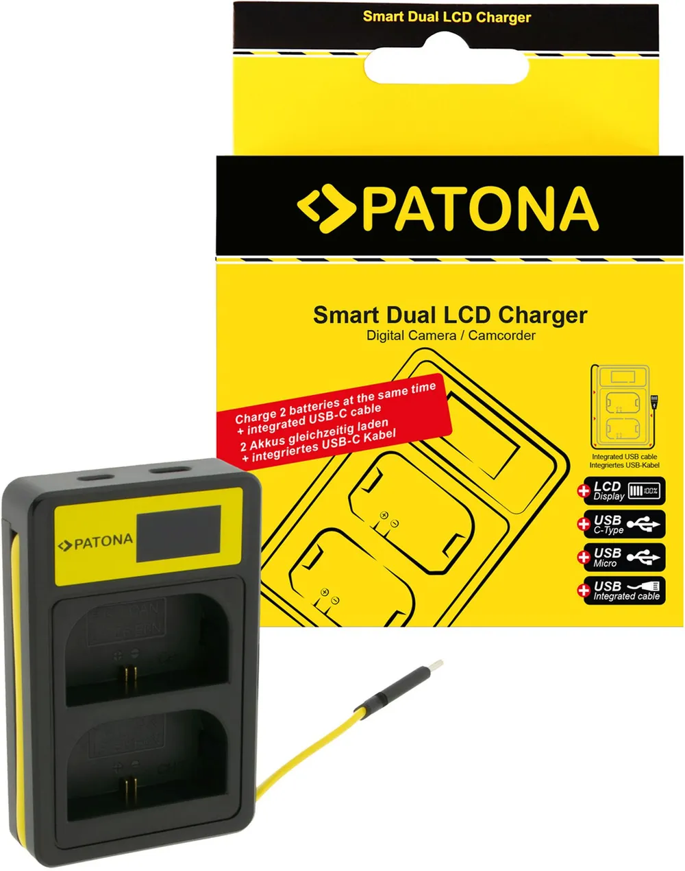 PATONA Smart Dual LCD USB Ladegerät für Canon LP-E6