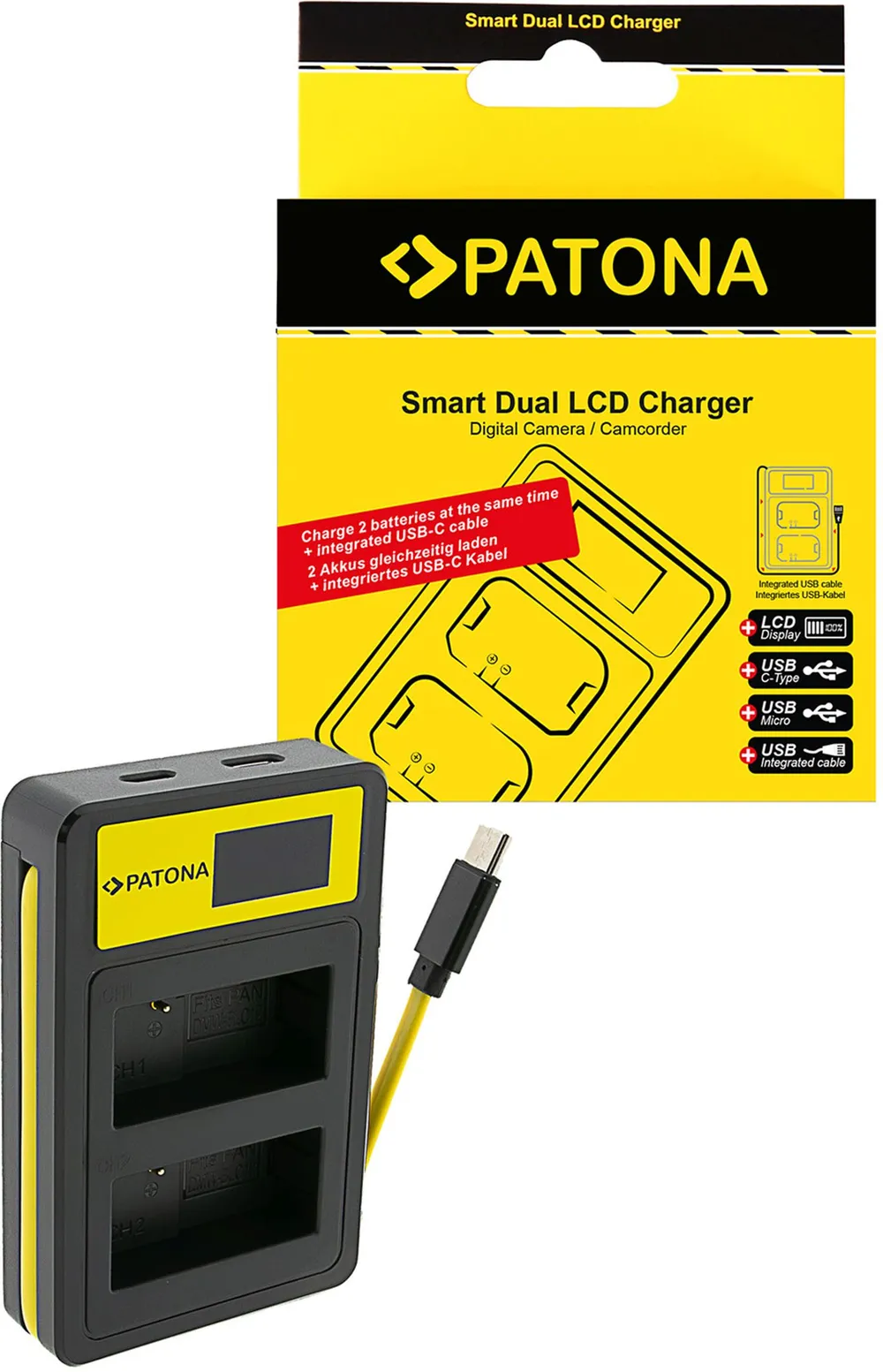 PATONA Smart Dual LCD USB Ladegerät für Panasonic DMW-BLC12