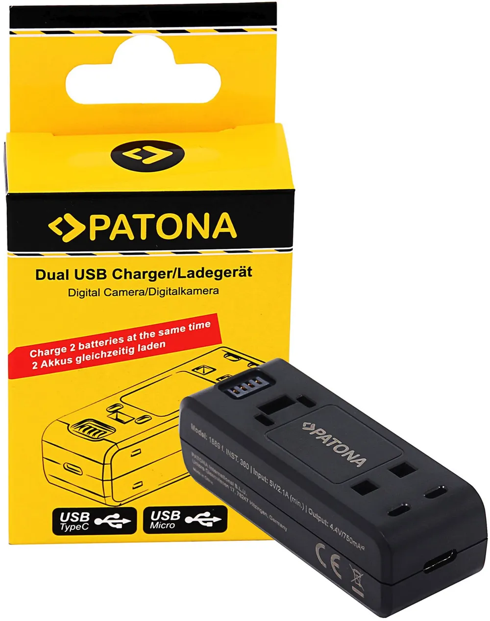 PATONA Dual USB Ladegerät für Insta360 ONE R 360 ONE RS INST100-04