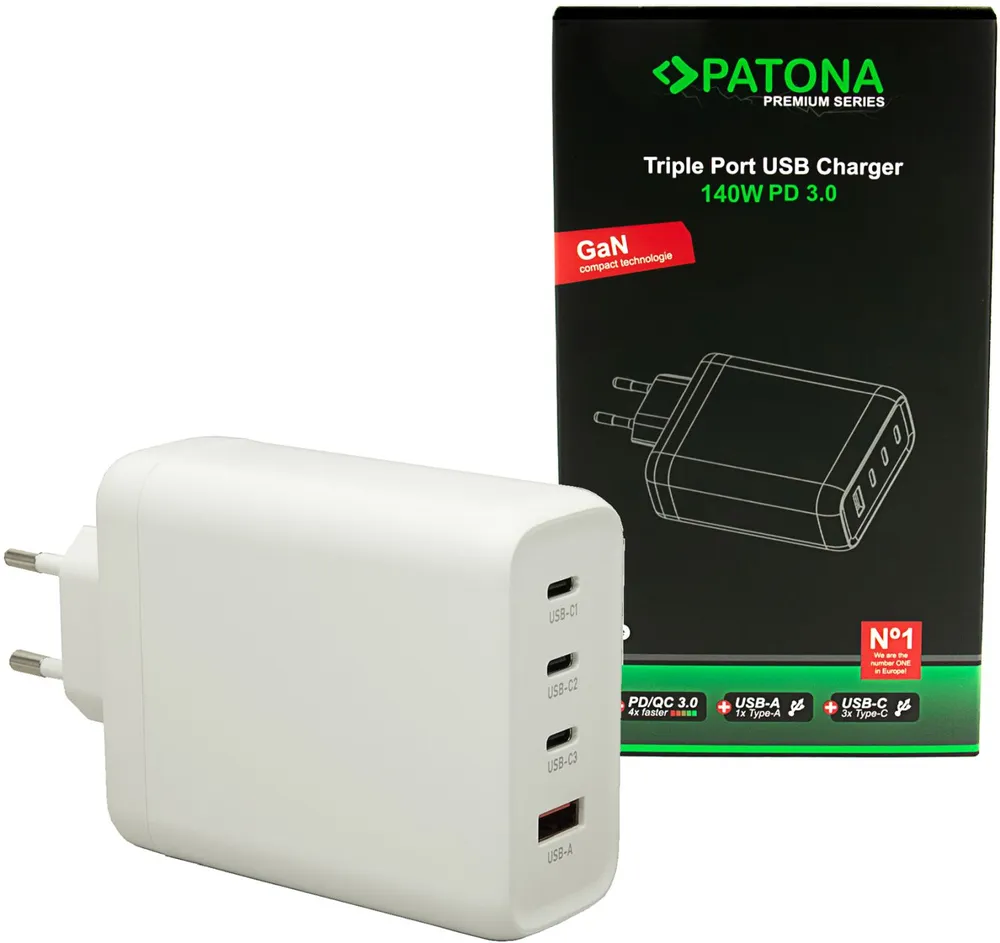 Patona Premium GaN PD140W Adapter 3xUSB-C 1xA weiß
