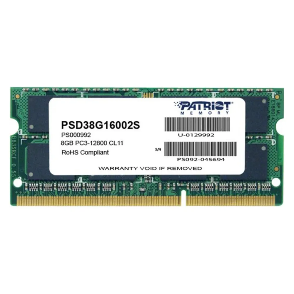 Memoria RAM Patriot 8GB PC3-12800 1x8GB DDR3 1600MHz CL11 SO-DIMM Unbuffered