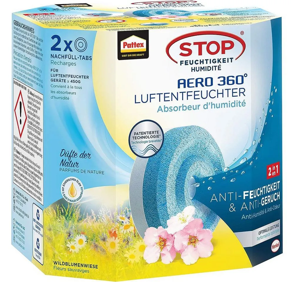 Pattex Luftbefeuchter Pattex AERO 360° Luftentfeuchter Wildblumenwiese Tabs Nachfüllpack 2