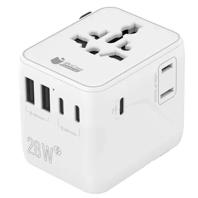 PC-Com Essential Universal-Reiseadapter 28 W, 3x USB-C, 2x USB-A, Weiß