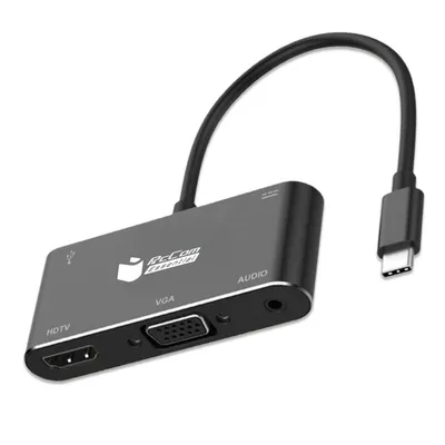 PcCom Essential 6-in-1-USB-C-HUB-Adapter auf 1 x HDMI, 1 x VGA, 1 x 3,5-mm-Audiobuchse, 1 x USB 3.0, 1 x USB-C