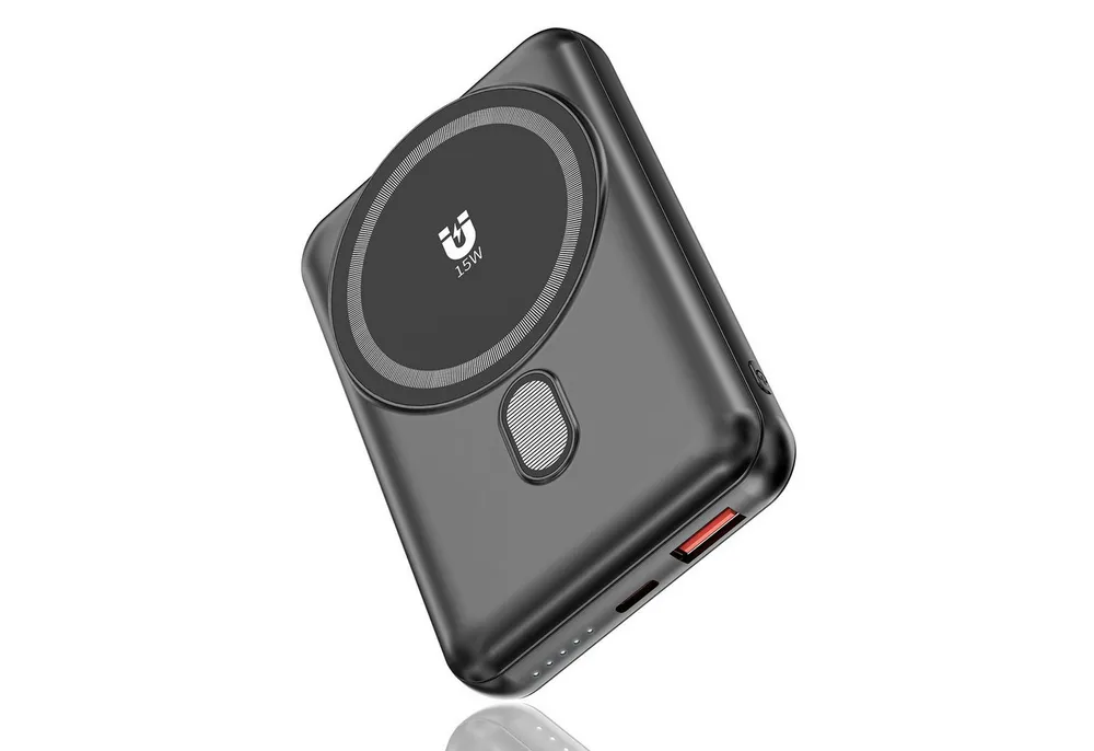 Pdgrid 10000mAh 15W Ultra dünn & leicht Tragbares Magnetische Ladegerät Powerbank Schnellladung, mit Halterung 10000 mAh, Typ-C + USB-C-Dualschnittstelle