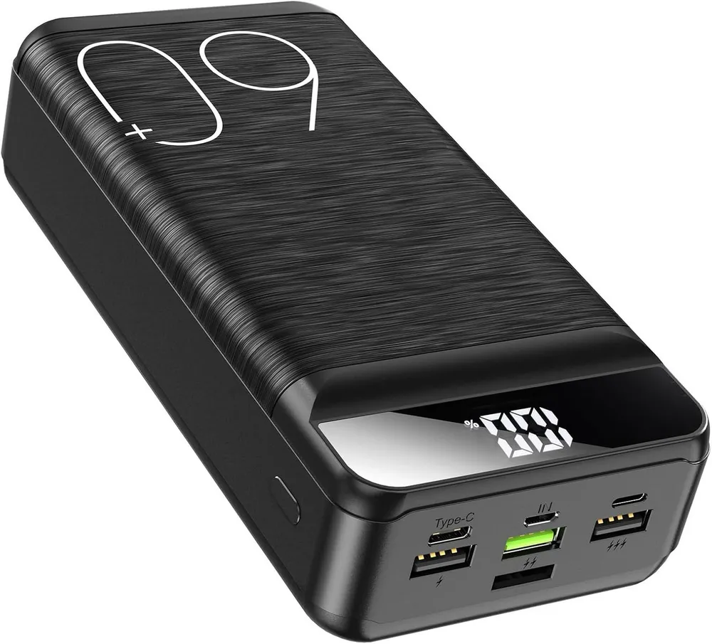 Pdgrid 60000mAh 22,5W Schnellladung Tragbares Ladegerät Externe Akku Powerbank 60000 mAh, Hohe Kapazität ,4 Ausgängen & 3 Eingängen