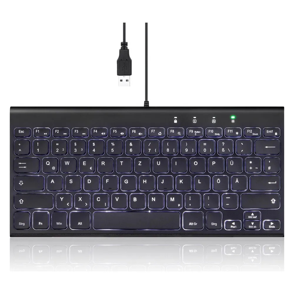 Perixx PERIBOARD-429 DE, kabelgebunden, USB Mini Tastatur mit Hintergrundbeleuchtung, schwarz
