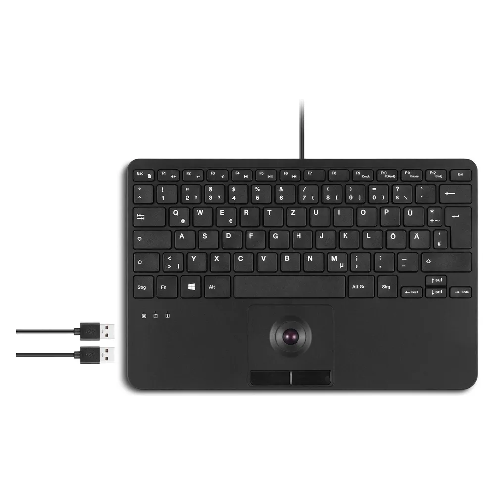 Perixx PERIBOARD-526 H DE, Kabelgebundene Mini-USB-Tastatur mit Trackball - Scherentasten - 2 USB-Hu