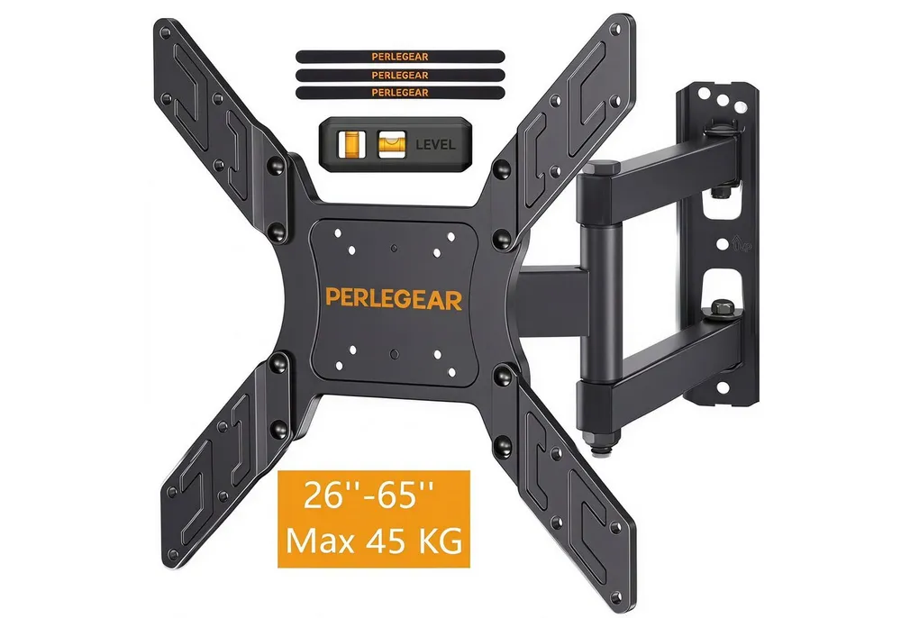 Perlegear TV-Wandhalterung TV-Halterung / Schwenk- und Neige-Wandhalterung für 26–65 Zoll, (bis 65 Zoll, bis 45 kg / Max. VESA 400 x 400 mm)