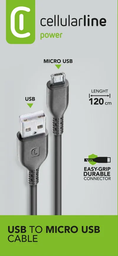 Cellularline Power Data Cable 1,2 m USB-A/ Micro-USB Black
