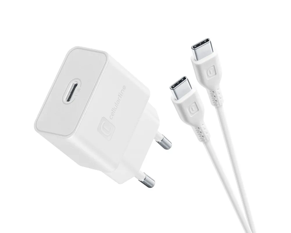 Cellularline USB-C Charger Kit für Samsung 15W White Ladegerät mit USB-C Kabel