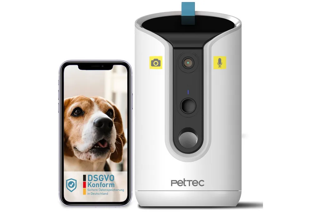 PetTec Überwachungskamera Pet Cam Hello (Innenbereich, Wohnzimmer, Schlafzimmer, Kinderzimmer, Leckerlieauswurf)