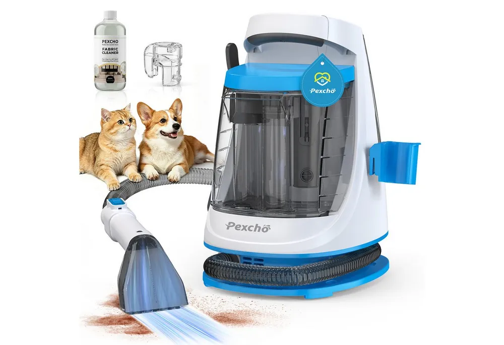 PEXCHO Teppichreinigungsgerät Polsterreiniger Teppichreiniger Maschine,18kPa Saugkraft, 550 W, 1,2L+1,2L Wassertank, für Sofa/Treppe/Autositze/Haustier Flecken