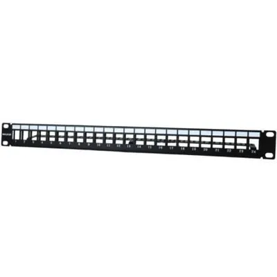 PHASAK PA 3424 24-Port Cat.6 Patchpanel, 1HE, Kabelmanagement, Schwarz, 19" Rack