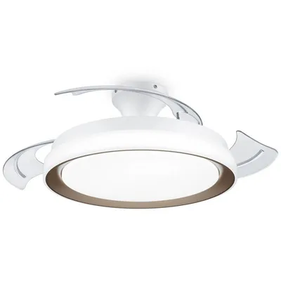 Philips LED-Licht und ausziehbarer Deckenventilator, Weiß/Gold, mit klaren Flügeln