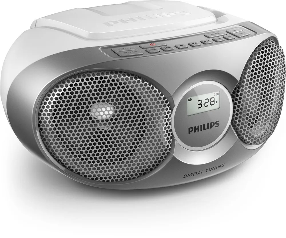 Philips AZ215S/12 Tragbare Boombox, CD-Player, UKW-Radio mit Speicher, 3 W RMS, AUX-Eingang, Silber