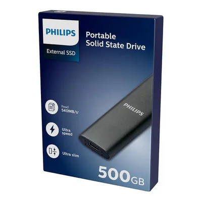 Disco Duro Philips SSD Extern Tragbar 500GB Ultra Slim 540Mb/s Lesen