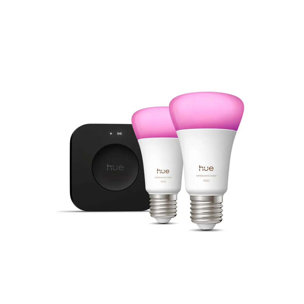 Philips Hue White & Color Starterset E27 1.100 lm Doppelpack + Bridge Pro