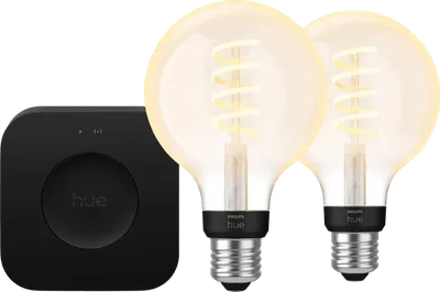 Philips Hue Filament White Ambiance Globe Doppelpack + Bridge Pro