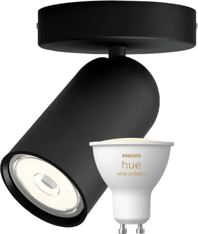 Philips Pongee Aufbauspot - 1 Spot - Schwarz + Philips Hue White Ambiance GU10