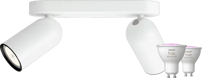Philips Pongee Aufbauspot - 2 Spots - Weiß + Philips Hue White & Color GU10 (2x)