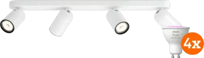 Philips Pongee Aufbauspot - 4 Spots - Weiß + Philips Hue White & Color GU10 (4x)