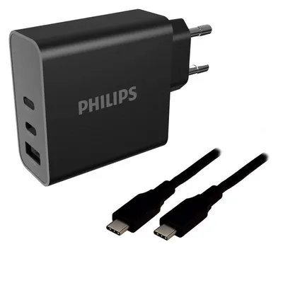 Ladegerät 65W Philips mit 2 USB-C-Ports und 2m Kabel GaN